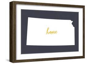 Kansas - Home State- White on Gray-Lantern Press-Framed Art Print