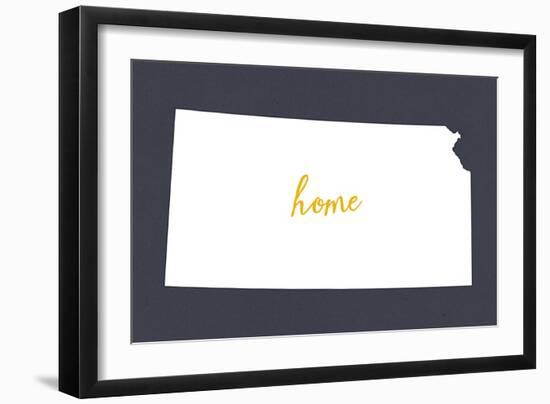 Kansas - Home State- White on Gray-Lantern Press-Framed Art Print