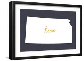 Kansas - Home State- White on Gray-Lantern Press-Framed Art Print