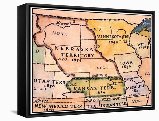 Kansas-Nebraska Map, 1854-null-Framed Stretched Canvas