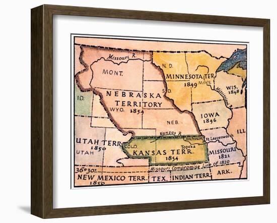 Kansas-Nebraska Map, 1854-null-Framed Giclee Print