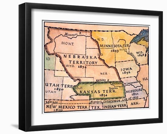 Kansas-Nebraska Map, 1854-null-Framed Giclee Print