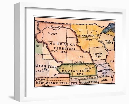 Kansas-Nebraska Map, 1854-null-Framed Giclee Print