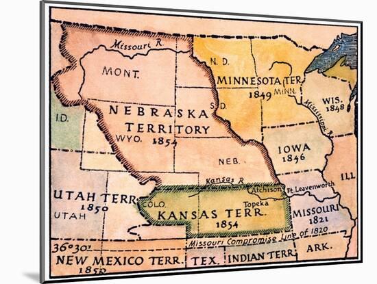 Kansas-Nebraska Map, 1854-null-Mounted Giclee Print