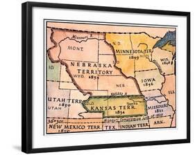 Kansas-Nebraska Map, 1854-null-Framed Premium Giclee Print