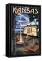 Kansas - Retro Camper and Lake-Lantern Press-Framed Stretched Canvas