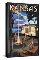 Kansas - Retro Camper and Lake-Lantern Press-Stretched Canvas