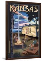 Kansas - Retro Camper and Lake-Lantern Press-Framed Art Print