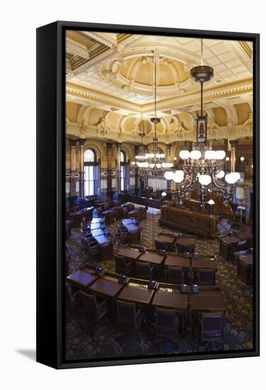 Kansas State Capital, State Senate Chamber, Topeka, Kansas, USA-Walter Bibikow-Framed Stretched Canvas