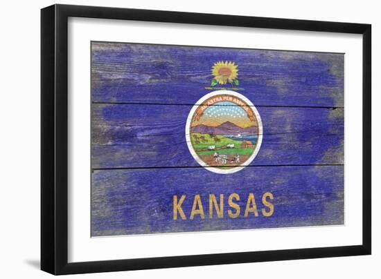 Kansas State Flag - Barnwood Painting-Lantern Press-Framed Art Print