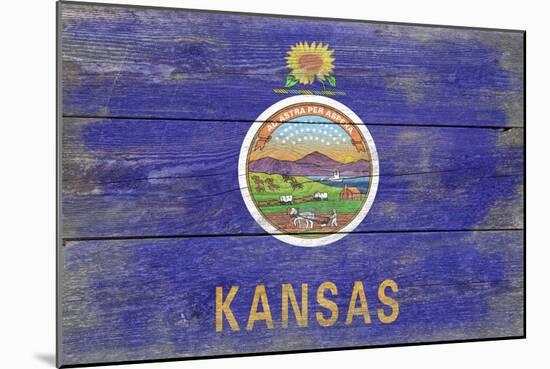 Kansas State Flag - Barnwood Painting-Lantern Press-Mounted Art Print