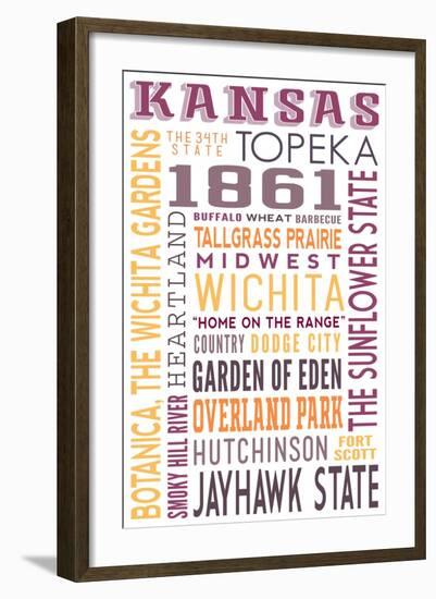 Kansas - Typography-Lantern Press-Framed Art Print