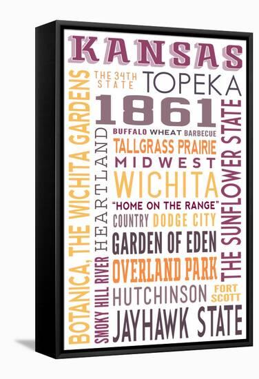 Kansas - Typography-Lantern Press-Framed Stretched Canvas