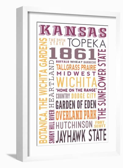 Kansas - Typography-Lantern Press-Framed Art Print