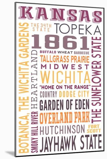 Kansas - Typography-Lantern Press-Mounted Art Print