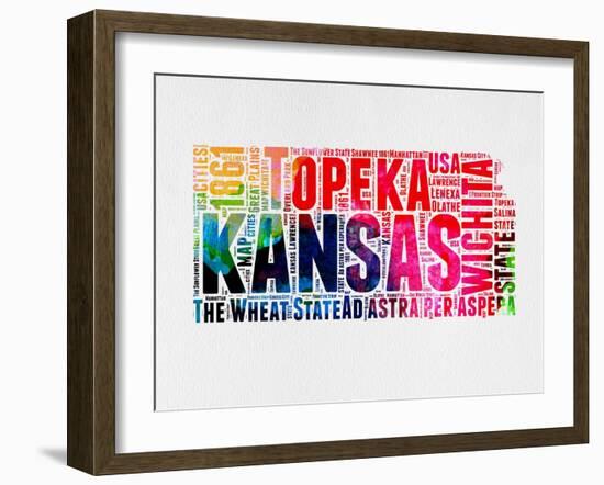 Kansas Watercolor Word Cloud-NaxArt-Framed Art Print