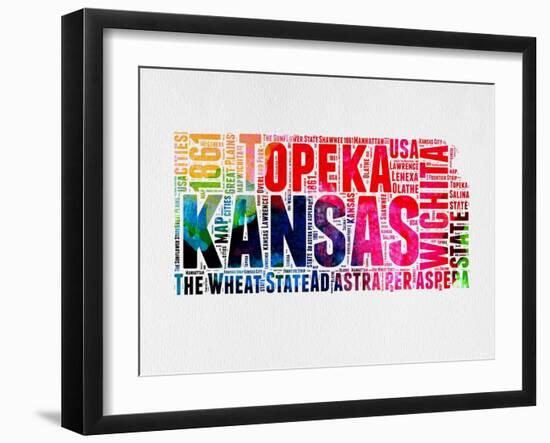 Kansas Watercolor Word Cloud-NaxArt-Framed Art Print