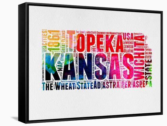 Kansas Watercolor Word Cloud-NaxArt-Framed Stretched Canvas