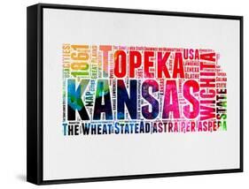 Kansas Watercolor Word Cloud-NaxArt-Framed Stretched Canvas