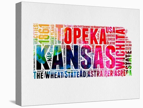 Kansas Watercolor Word Cloud-NaxArt-Stretched Canvas