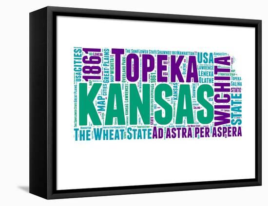 Kansas Word Cloud Map-NaxArt-Framed Stretched Canvas