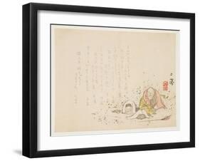 Kanzan and Jittoku with a Sleeping Tiger, C.1854-59-Mori Jiho-Framed Giclee Print