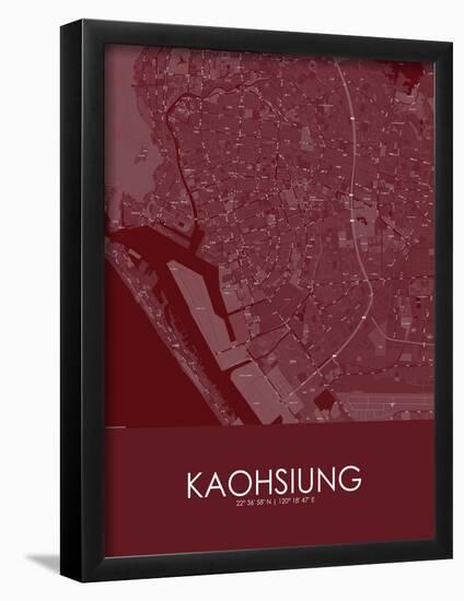 Kaohsiung, Taiwan, Republic of China Red Map-null-Framed Poster