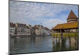 Kapellbrucke, wood covered bridge across the Reuss in Lucerne, Switzerland.-Michele Niles-Mounted Photographic Print