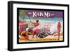 Kar-Mi Swallows a Loaded Gun Barrel and Shoots a Cracker from a Man's Head-Joseph B. Hallworth-Framed Art Print