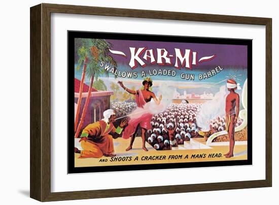 Kar-Mi Swallows a Loaded Gun Barrel and Shoots a Cracker from a Man's Head-Joseph B. Hallworth-Framed Premium Giclee Print