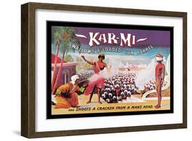 Kar-Mi Swallows a Loaded Gun Barrel and Shoots a Cracker from a Man's Head-Joseph B. Hallworth-Framed Premium Giclee Print