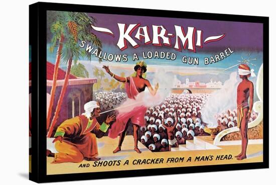 Kar-Mi Swallows a Loaded Gun Barrel and Shoots a Cracker from a Man's Head-Joseph B. Hallworth-Stretched Canvas