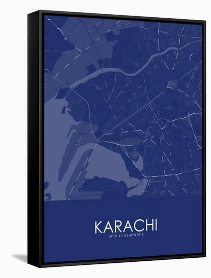 Karachi, Pakistan Blue Map-null-Framed Stretched Canvas