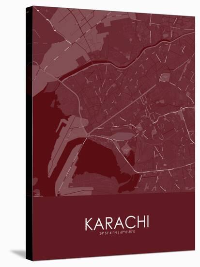 Karachi, Pakistan Red Map-null-Stretched Canvas