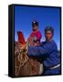 Karakorum, Horse Herder and His Son on Horseback, Mongolia-Paul Harris-Framed Stretched Canvas