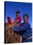 Karakorum, Horse Herder and His Son on Horseback, Mongolia-Paul Harris-Stretched Canvas