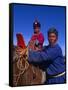 Karakorum, Horse Herder and His Son on Horseback, Mongolia-Paul Harris-Framed Stretched Canvas