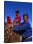 Karakorum, Horse Herder and His Son on Horseback, Mongolia-Paul Harris-Stretched Canvas