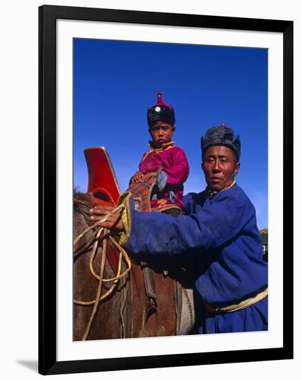 Karakorum, Horse Herder and His Son on Horseback, Mongolia-Paul Harris-Framed Photographic Print