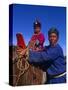 Karakorum, Horse Herder and His Son on Horseback, Mongolia-Paul Harris-Stretched Canvas