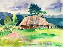 Original Handmade Watercolor Painting Illustration, Pleinair Wet Style Etude of Rural Landscape Wit-karakotsya-Stretched Canvas