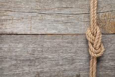 Ship Rope on Old Wood and Burlap Texture Background with Copy Space-karandaev-Framed Photographic Print