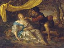 A Shepherd Kneeling over a Lady Sleeping under a Canopy in a Wooded Landscape-Karel De Moor-Framed Giclee Print