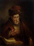 A Man, Bust-Length, Holding a Cane and His Spectacles, by a Wooden Ledge (Oil on Panel)-Karel van der Pluym-Giclee Print