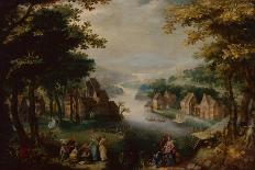 Finding of Moses with an Elegant Couple, Servant and Hunter oil on wood-Karel van Mander-Giclee Print