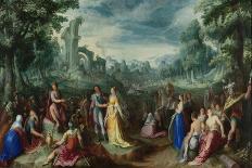 Finding of Moses with an Elegant Couple, Servant and Hunter oil on wood-Karel van Mander-Giclee Print
