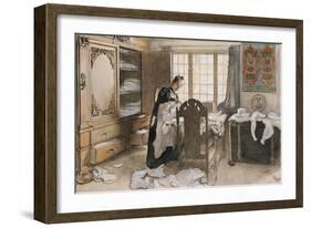 Karin by the Linen Cupboard (Karin Vid Linneskapet), 1906-Carl Larsson-Framed Giclee Print