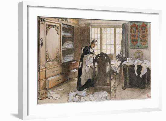 Karin by the Linen Cupboard (Karin Vid Linneskapet), 1906-Carl Larsson-Framed Giclee Print