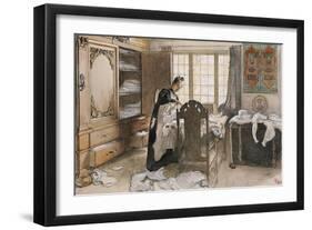 Karin by the Linen Cupboard (Karin Vid Linneskapet), 1906-Carl Larsson-Framed Premium Giclee Print