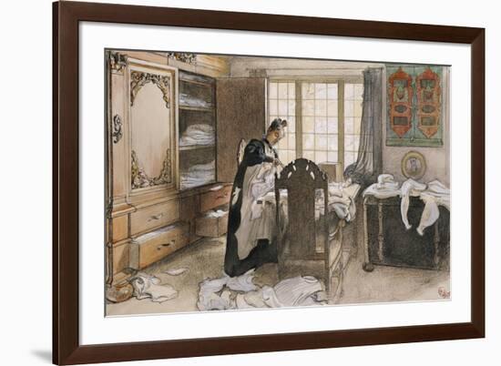 Karin by the Linen Cupboard (Karin Vid Linneskapet), 1906-Carl Larsson-Framed Giclee Print